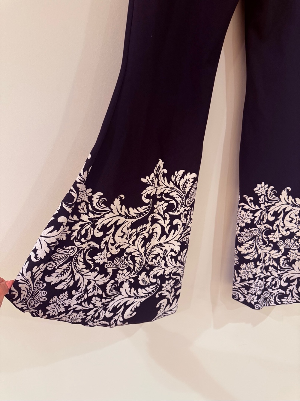 INC International Concepts Black Flared Pants with White Floral Hem - Picture 5 of 9